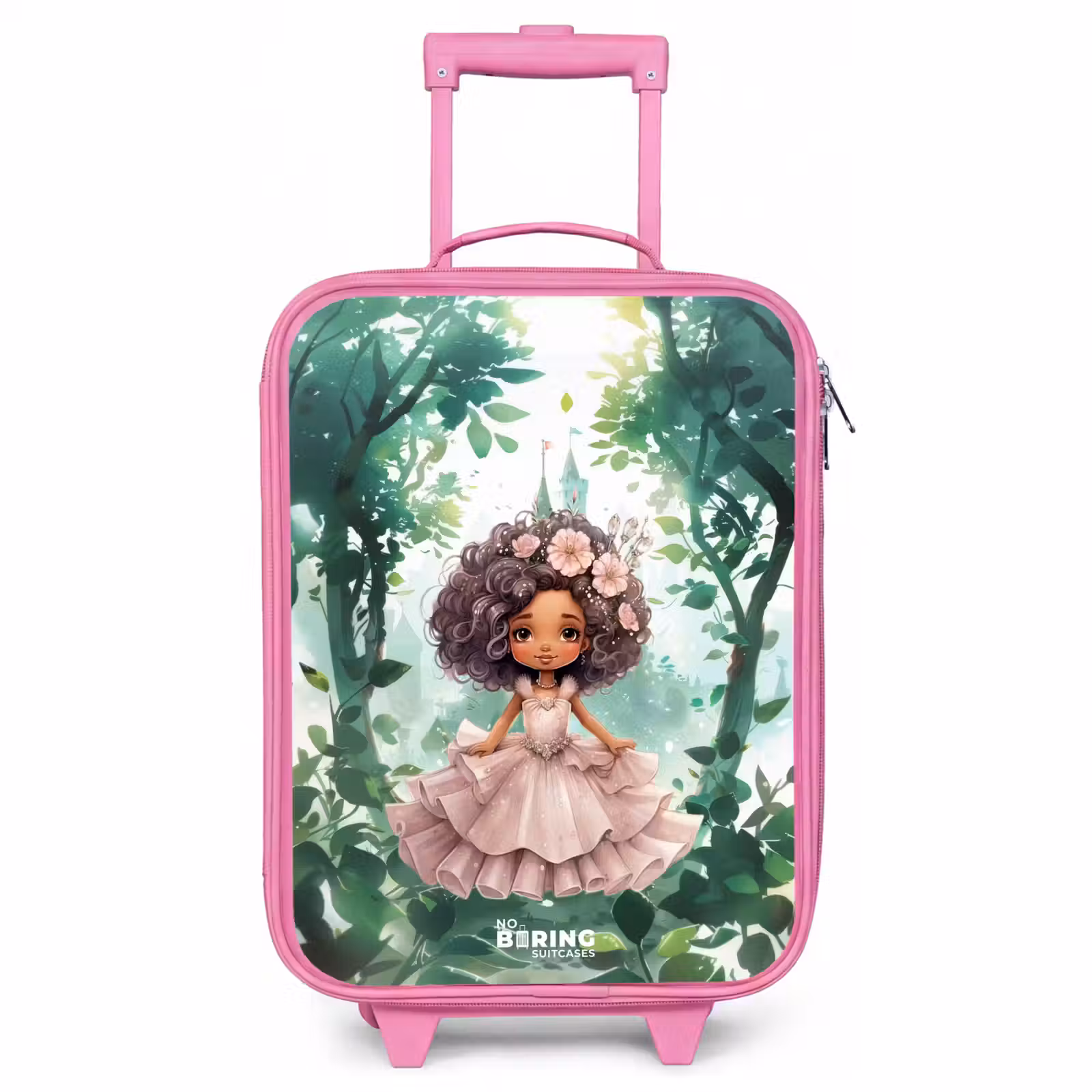 Valise enfant - Rose - Fille aux boucles sombres dans la forêt — 1