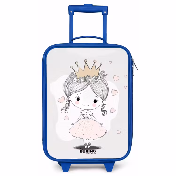 Valise enfant - Bleu - Princesse avec couronne et cœurs roses — 1
