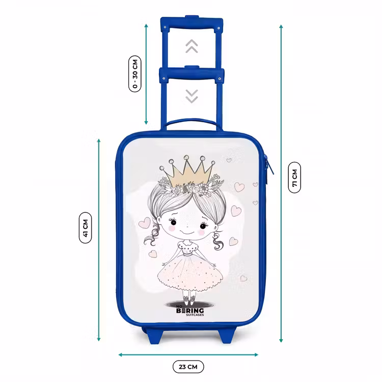 Valise enfant - Bleu - Princesse avec couronne et cœurs roses — 6