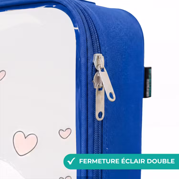 Valise enfant - Bleu - Princesse avec couronne et cœurs roses — 7