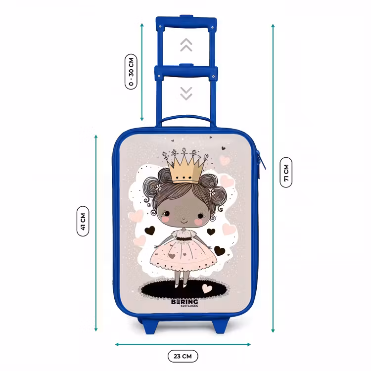 Valise enfant - Bleu - Princesse sur fond coloré avec des cœurs roses et noirs — 6