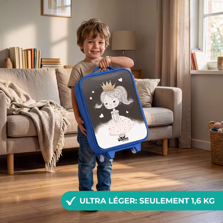 Valise enfant - Bleu - Princesse timide avec une fleur — 3
