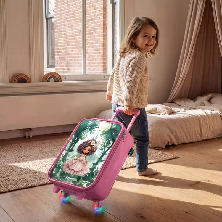 Valise enfant - Rose - Fille aux boucles sombres dans la forêt — 2