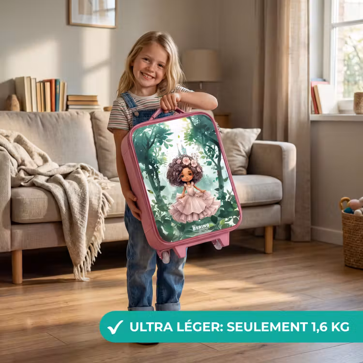 Valise enfant - Rose - Fille aux boucles sombres dans la forêt — 3