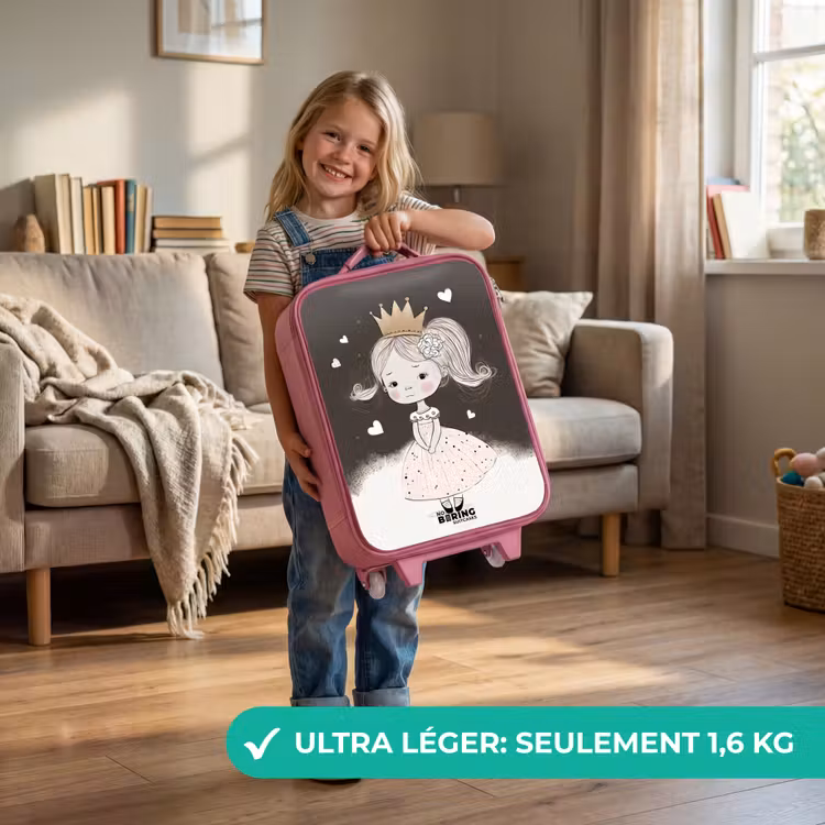 Valise enfant - Rose - Princesse timide avec une fleur — 3