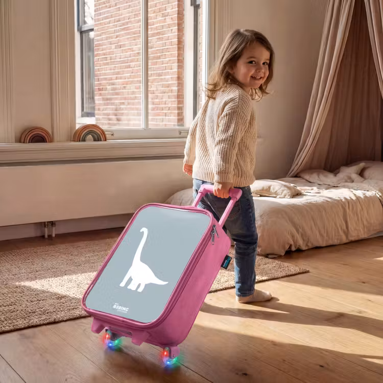 Valise enfant - Rose - Bleu avec dino Brachiosaurus — 2
