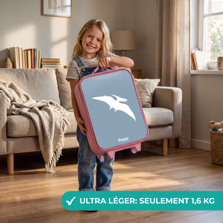 Valise enfant - Rose - Bleu avec dino Pteranodon — 3