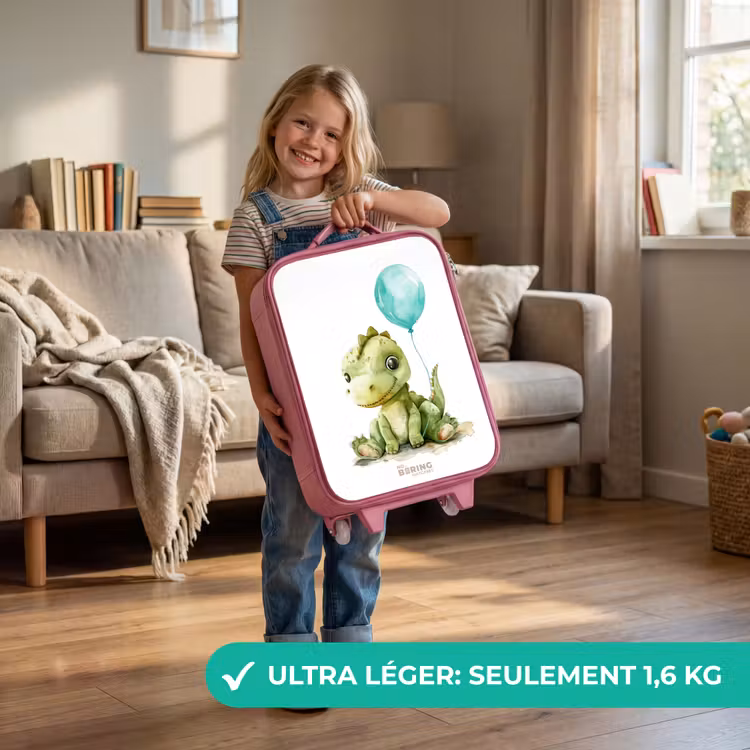 Valise enfant - Rose - Dino avec ballon bleu — 3