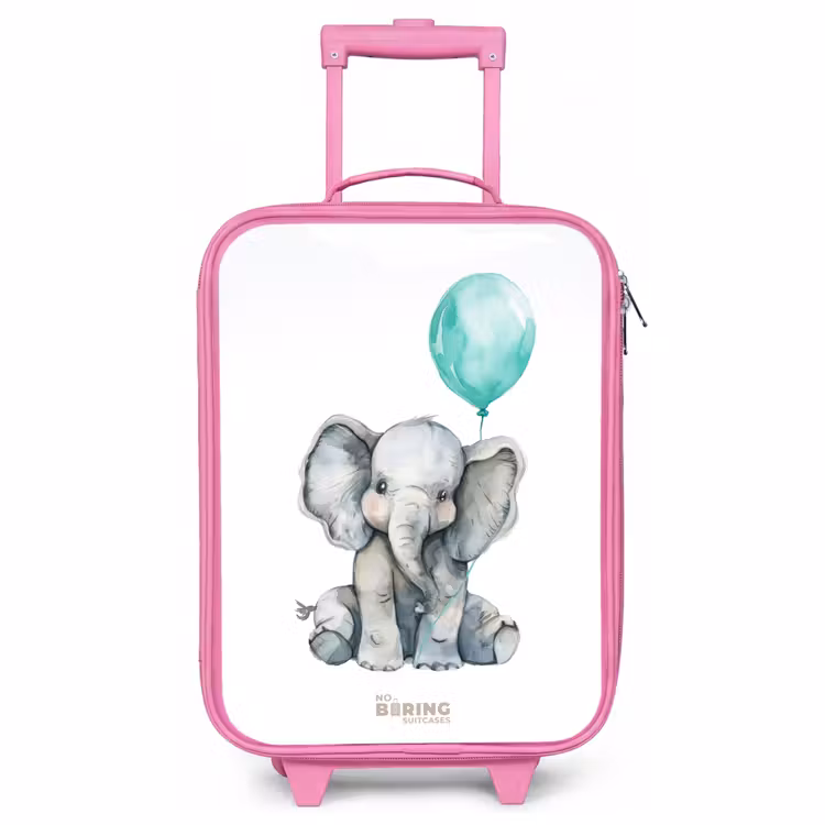 Valise enfant - Rose - Eléphant avec ballon bleu — 1