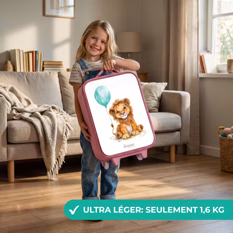 Valise enfant - Rose - Lion avec ballon bleu — 3