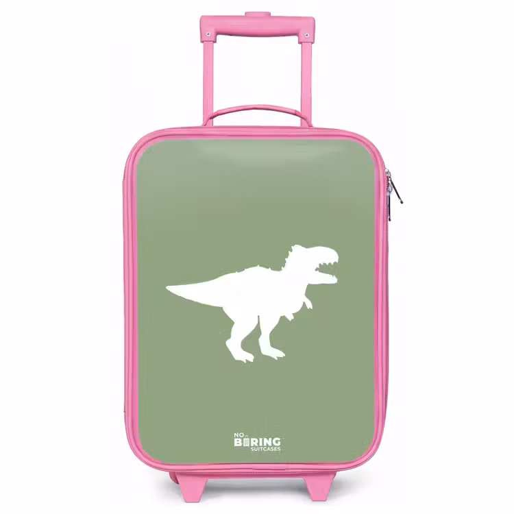 Valise enfant - Rose - Vert avec le dino T-rex — 1