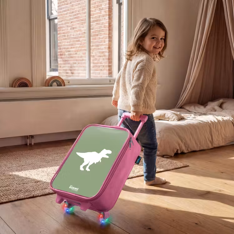 Valise enfant - Rose - Vert avec le dino T-rex — 2