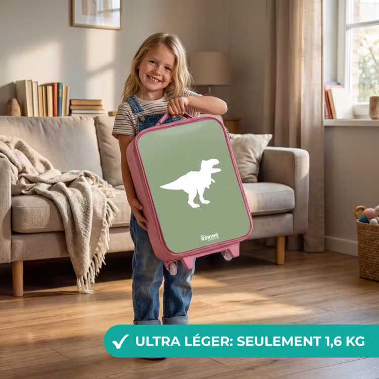 Valise enfant - Rose - Vert avec le dino T-rex — 3