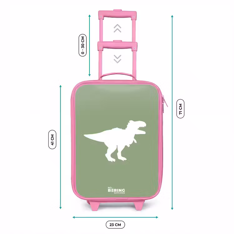 Valise enfant - Rose - Vert avec le dino T-rex — 6