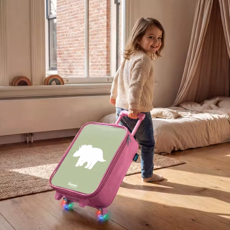 Valise enfant - Rose - Vert avec le dino Triceratops — 2
