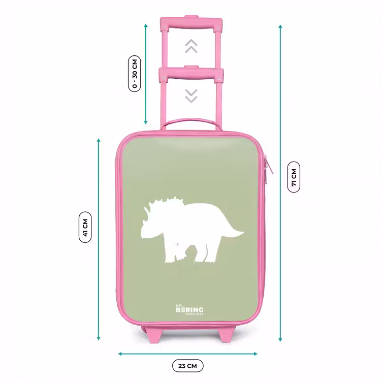 Valise enfant - Rose - Vert avec le dino Triceratops — 6