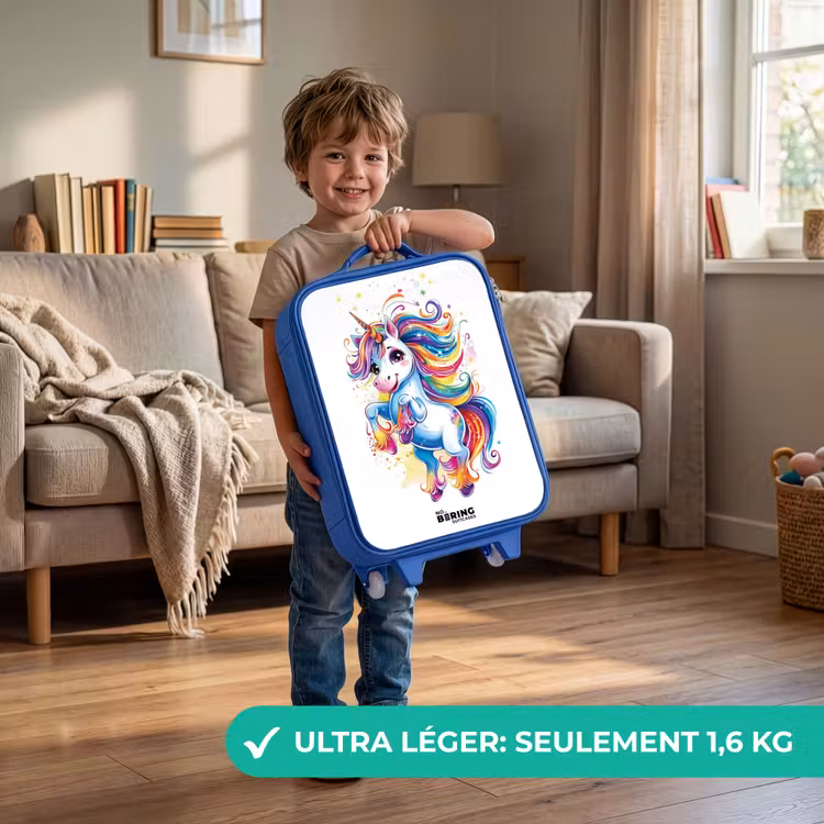Valise enfant - Bleu - Licorne à la crinière arc-en-ciel — 3