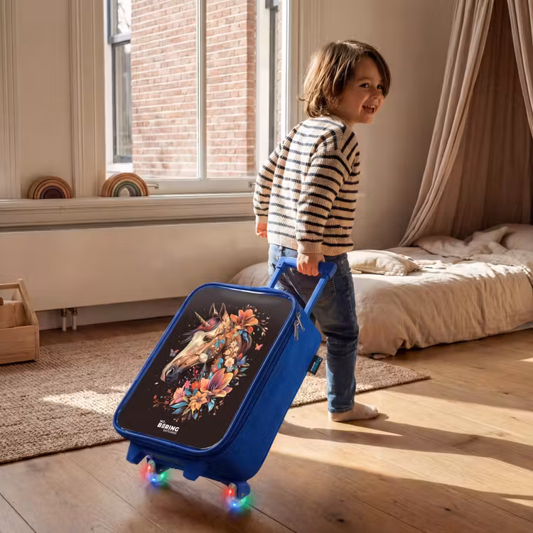 Valise enfant - Bleu - Licorne et fleurs sur fond noir — 2