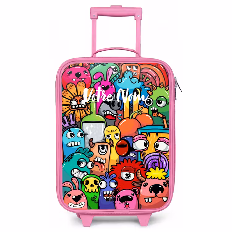 Valise enfant - Rose - Des monstres colorés qui éclatent — 1