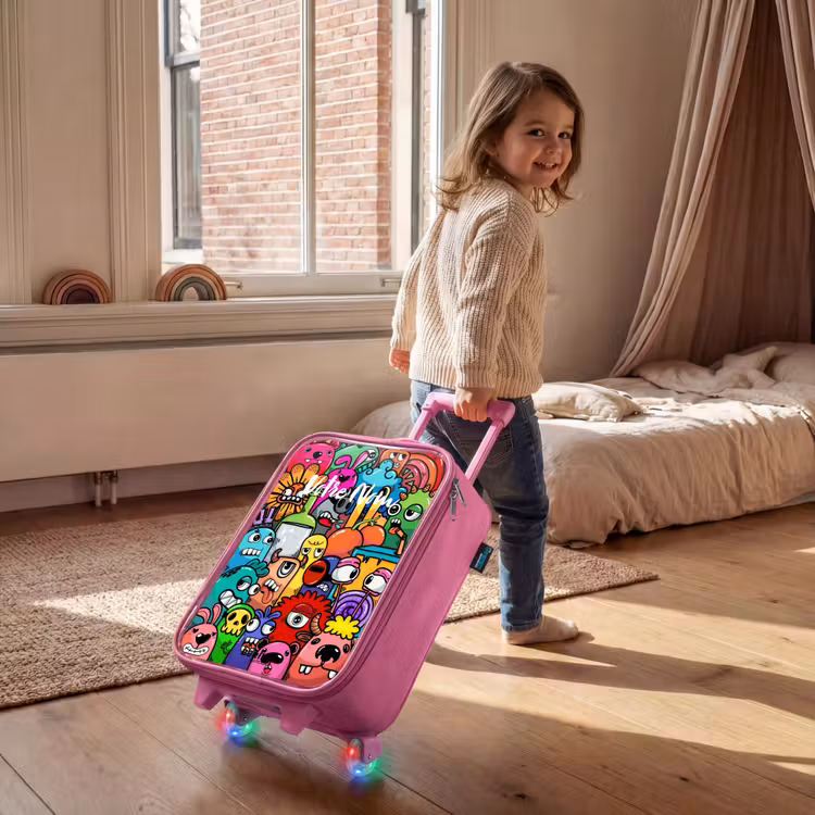 Valise enfant - Rose - Des monstres colorés qui éclatent — 2