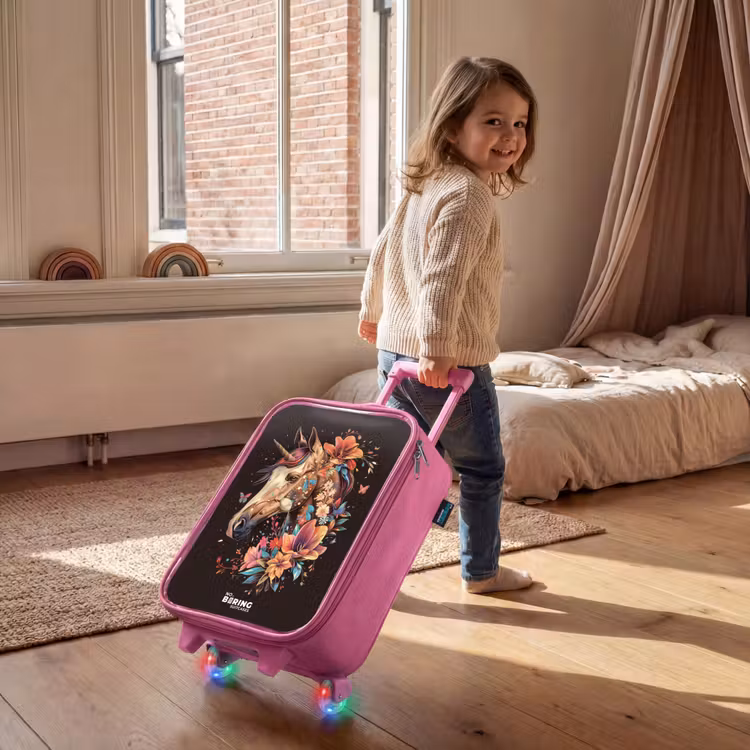 Valise enfant - Rose - Licorne et fleurs sur fond noir — 2