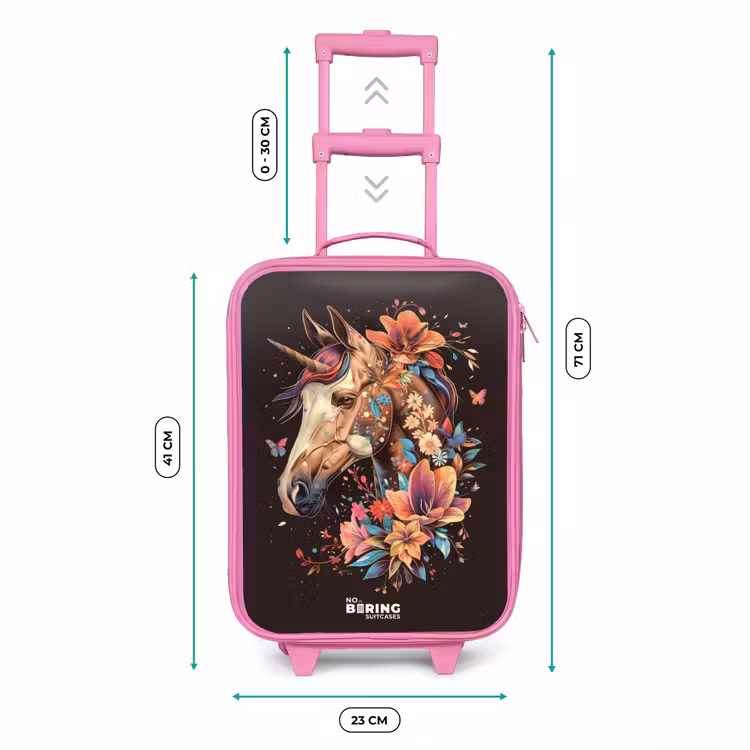 Valise enfant - Rose - Licorne et fleurs sur fond noir — 6