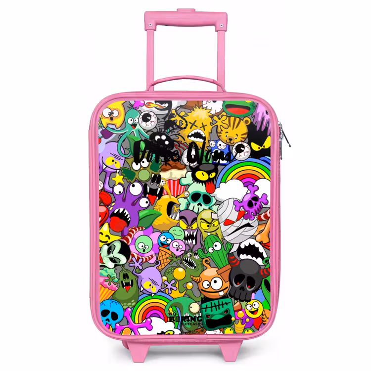 Valise enfant - Rose - Motif de monstre chaotique et coloré — 1