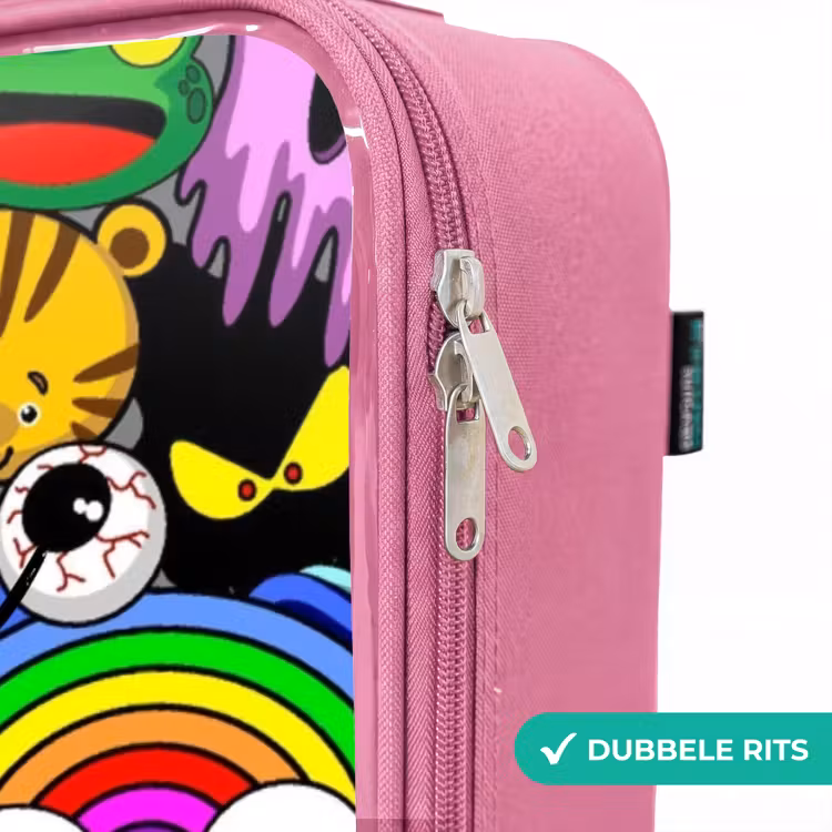 Valise enfant - Rose - Motif de monstre chaotique et coloré — 7