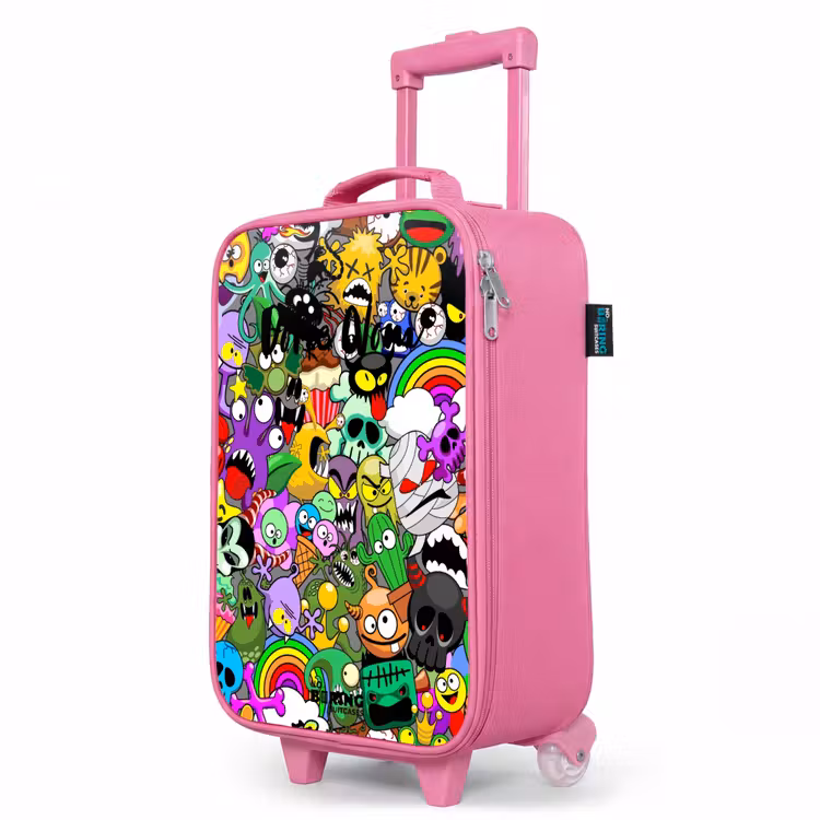 Valise enfant - Rose - Motif de monstre chaotique et coloré — 8