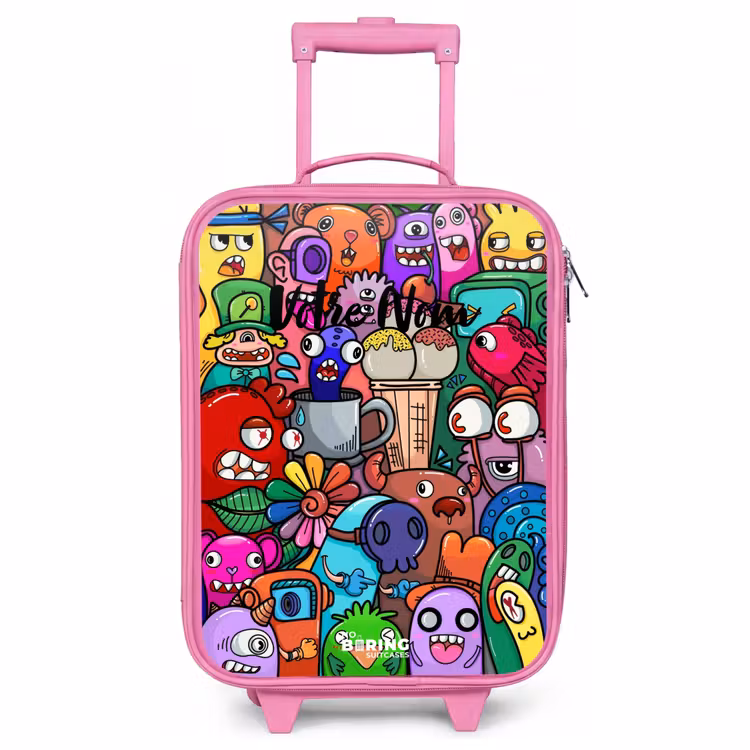 Valise enfant - Rose - Motif de monstres, de fleurs et de glaces — 1