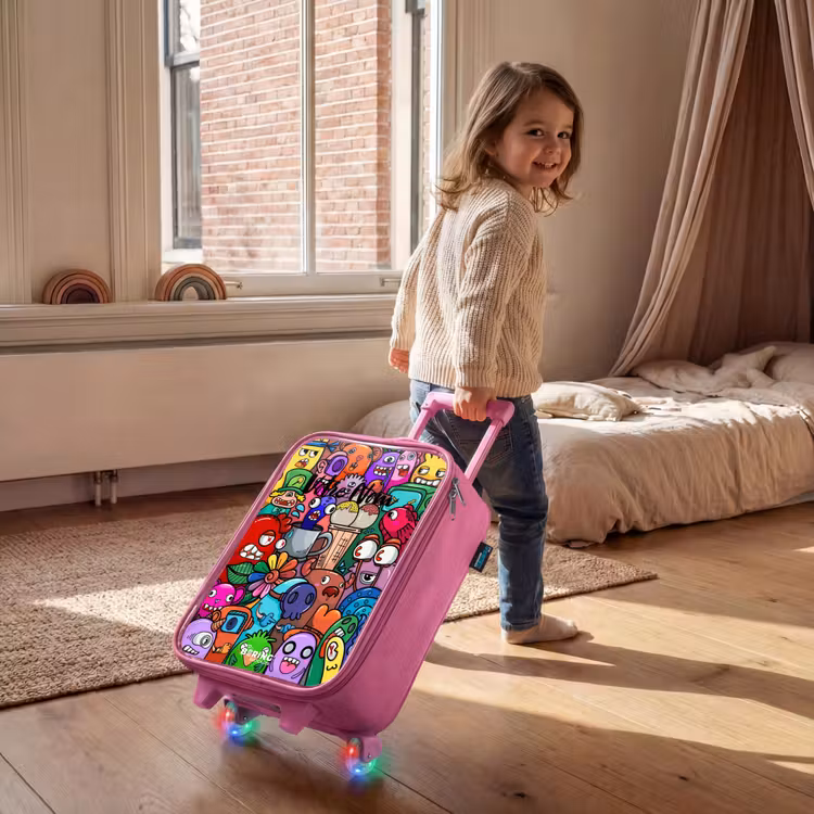 Valise enfant - Rose - Motif de monstres, de fleurs et de glaces — 2
