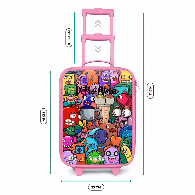 Valise enfant - Rose - Motif de monstres, de fleurs et de glaces — 6