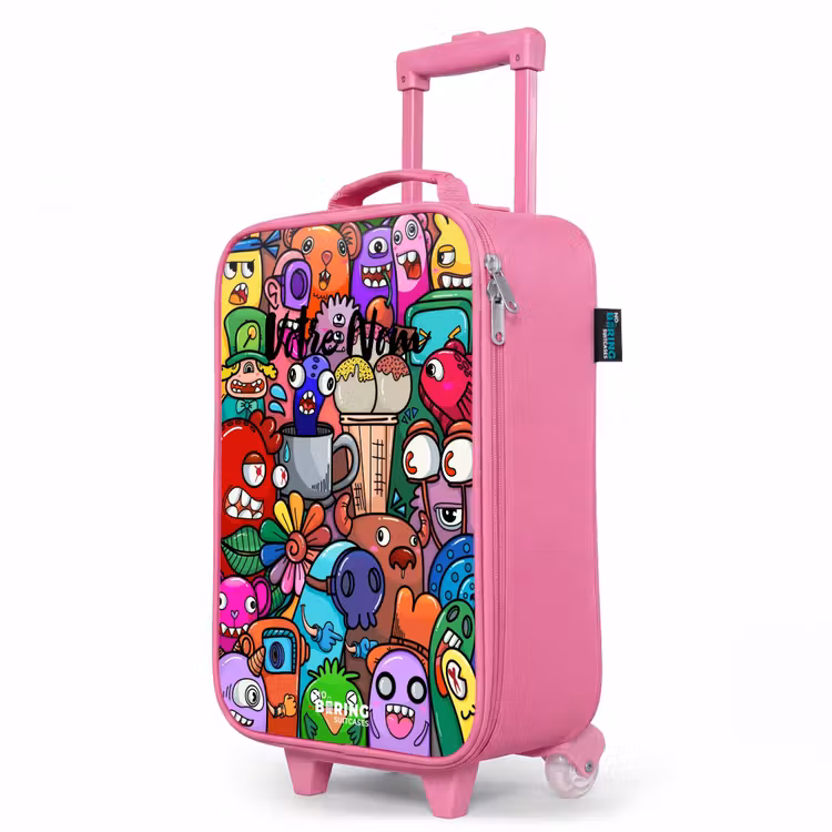 Valise enfant - Rose - Motif de monstres, de fleurs et de glaces — 8