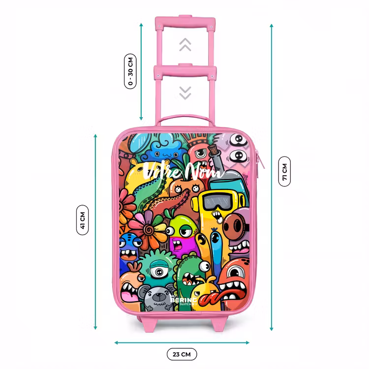Valise enfant - Rose - Motif expressif et chargé avec des monstres — 6