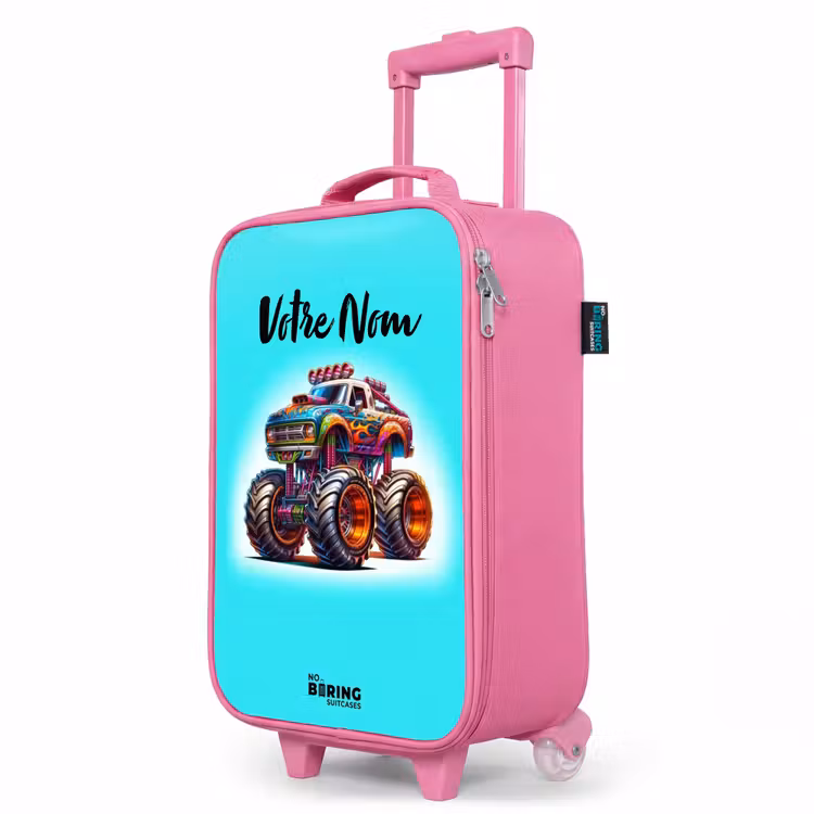 Valise enfant - Rose - Camion monstre sur fond bleu clair — 8