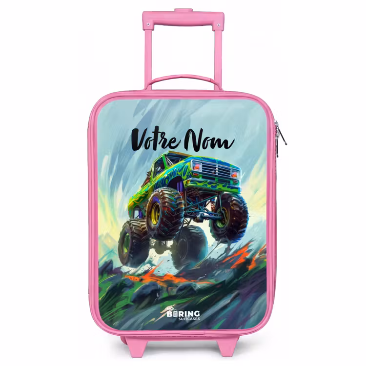 Valise enfant - Rose - Camion monstre vert avec coups de pinceau — 1