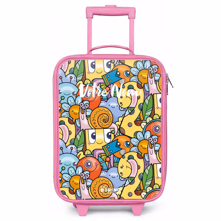 Valise enfant - Rose - Dessin animé de différentes créatures et visages — 1