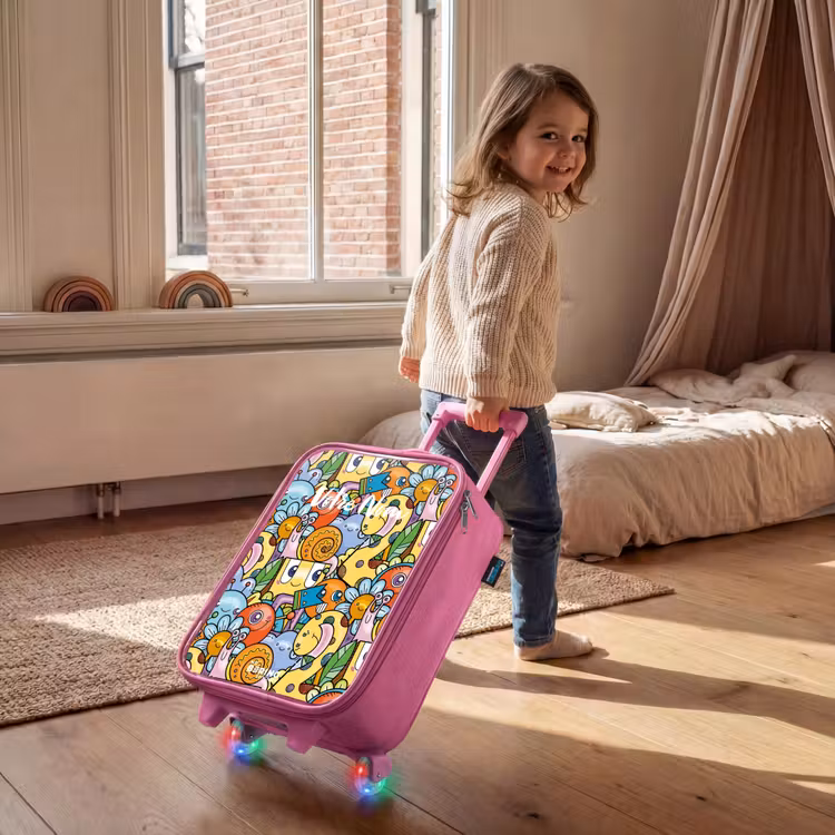 Valise enfant - Rose - Dessin animé de différentes créatures et visages — 2