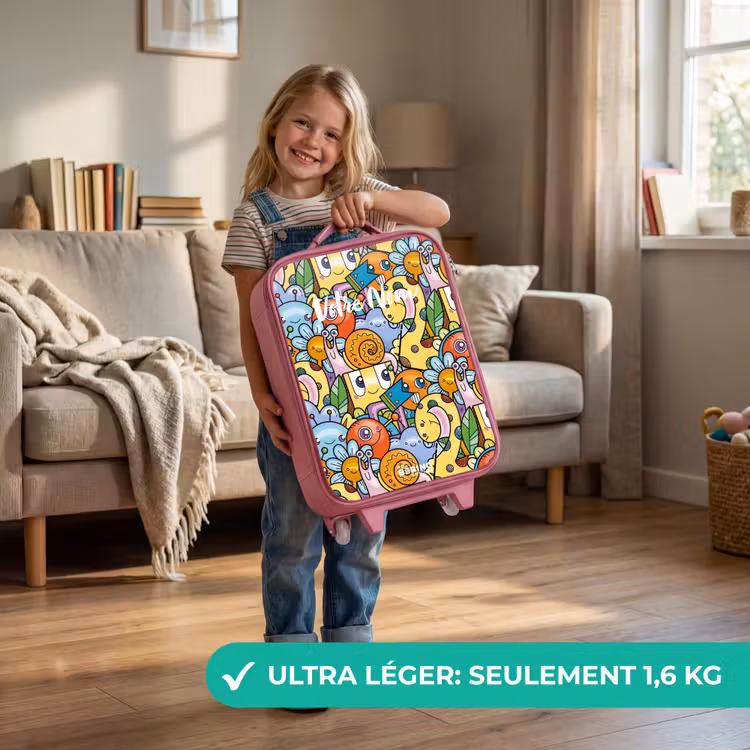 Valise enfant - Rose - Dessin animé de différentes créatures et visages — 3