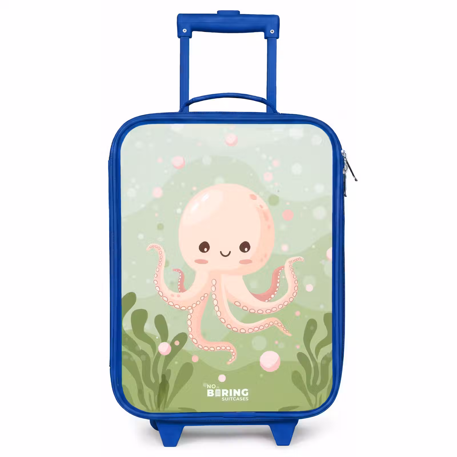 Valise enfant - Bleu - Pieuvre rose avec un sourire — 1