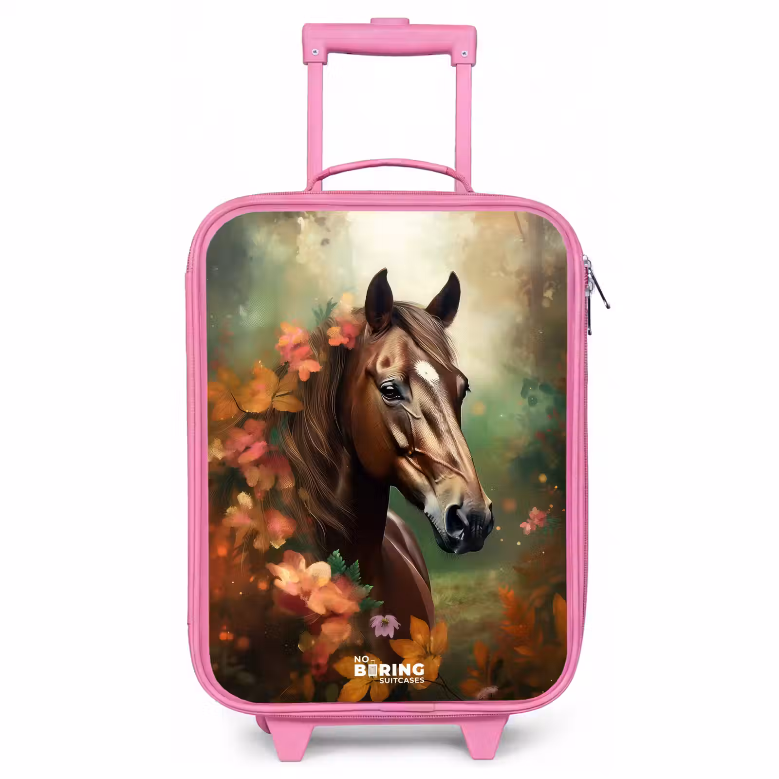 Valise enfant - Rose - Cheval brun parmi les fleurs — 1