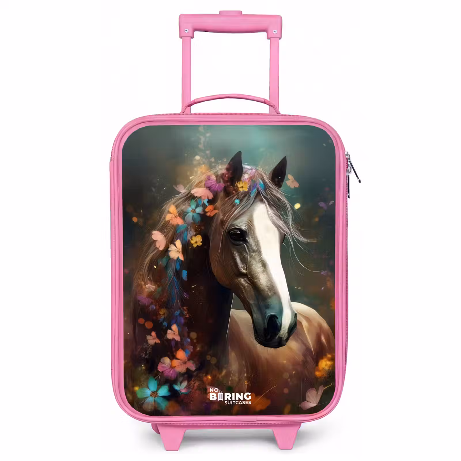 Valise enfant - Rose - Cheval marron clair parmi les fleurs — 1