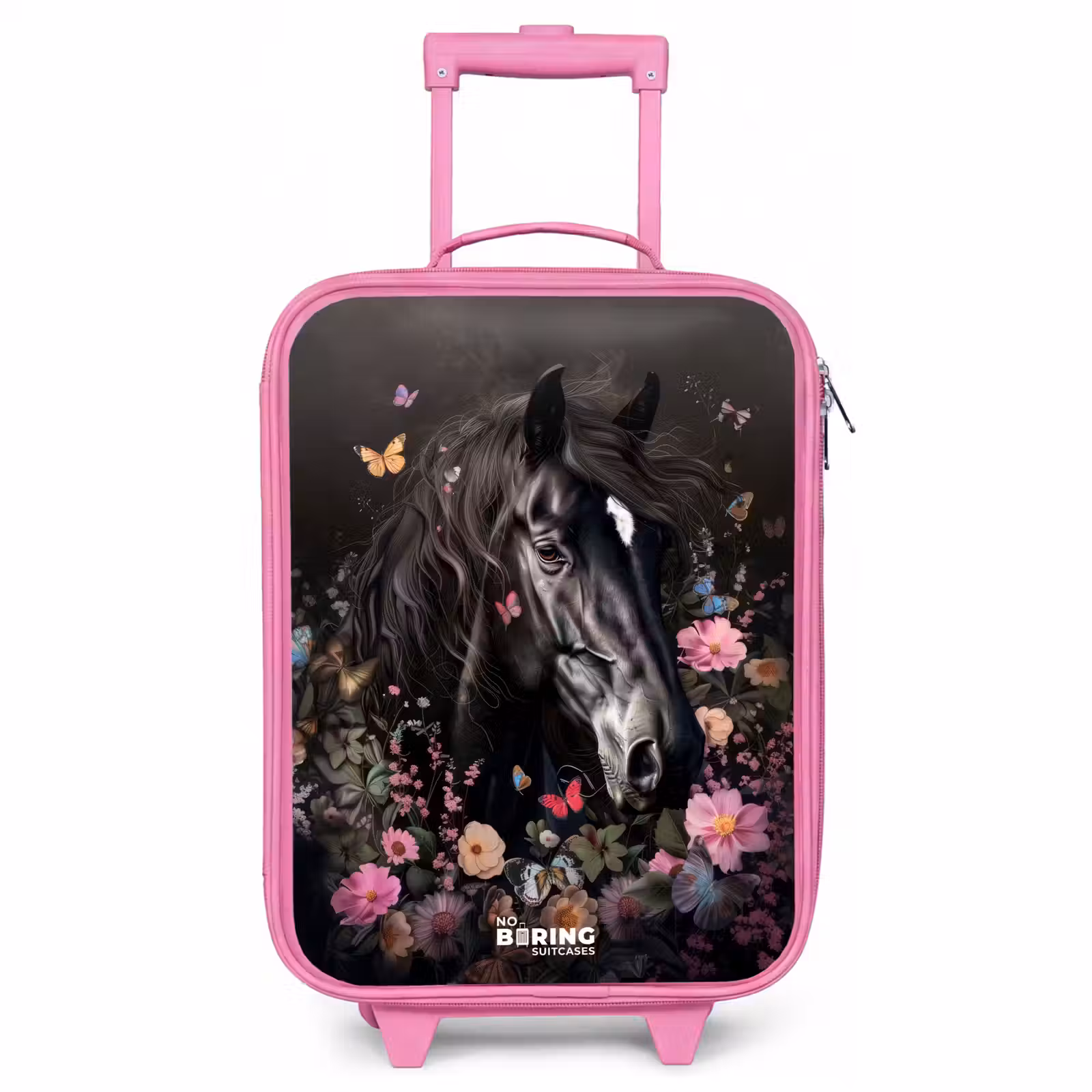 Valise enfant - Rose - Cheval noir en fleurs — 1