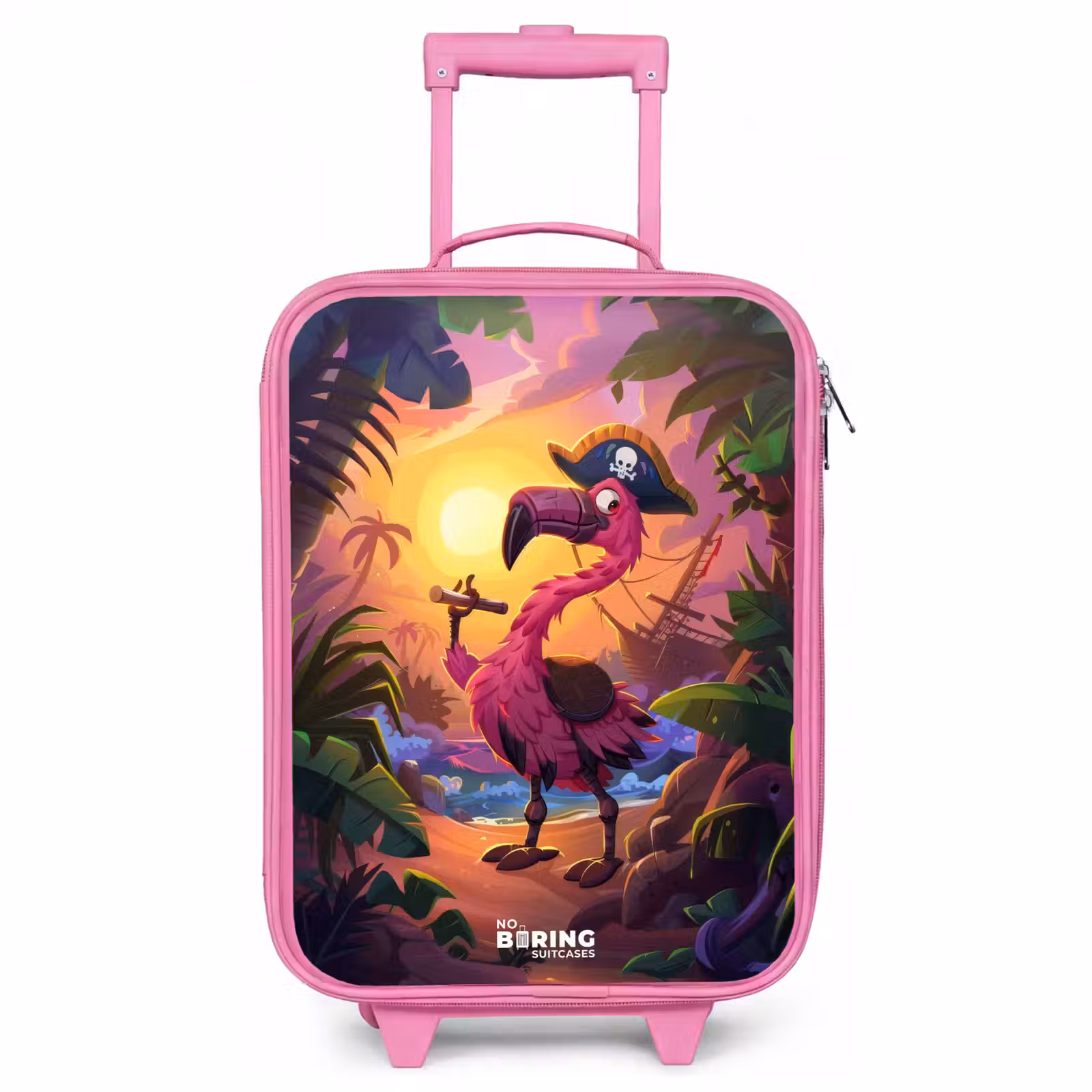 Valise enfant - Rose - Flamant pirate sur une piste tropicale — 1
