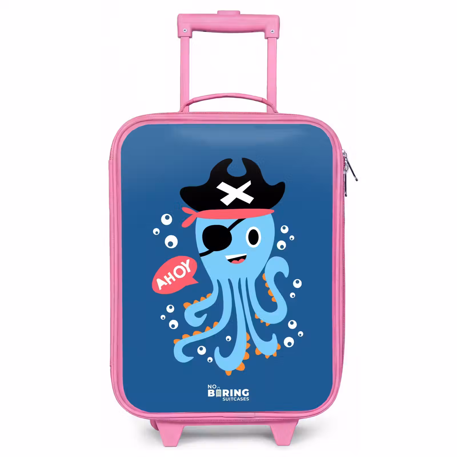 Valise enfant - Rose - Pieuvre pirate avec un chapeau — 1