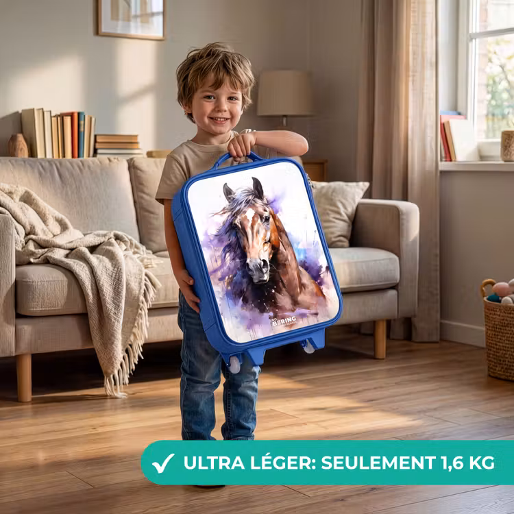 Valise enfant - Bleu - Cheval à l'aquarelle avec des éclaboussures colorées — 3