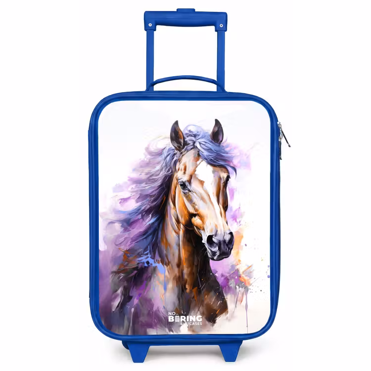 Valise enfant - Bleu - Cheval aquarelle avec crinière violette — 1