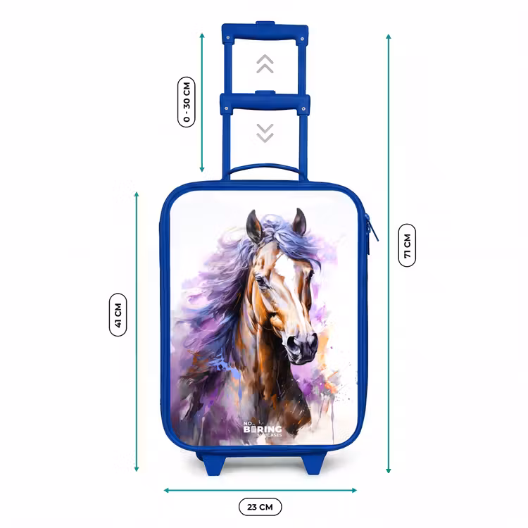 Valise enfant - Bleu - Cheval aquarelle avec crinière violette — 6