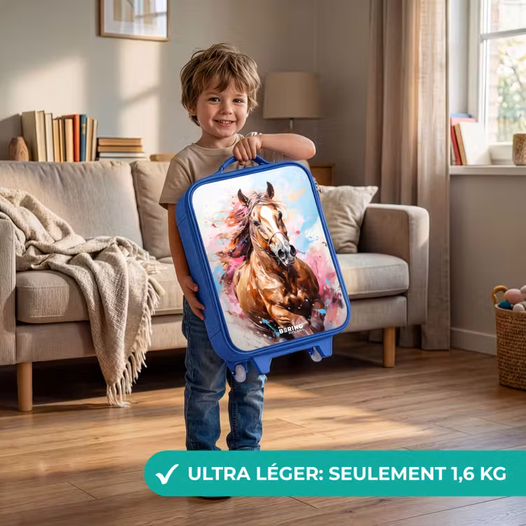 Valise enfant - Bleu - Cheval au galop sur fond coloré — 3