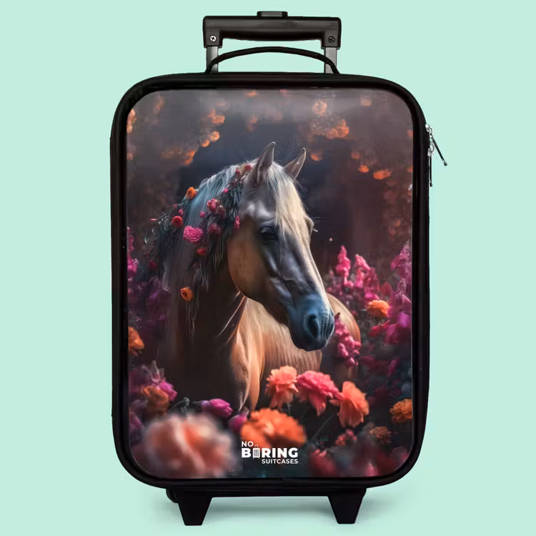 Valise enfant - Cheval brun doré parmi les fleurs — 3